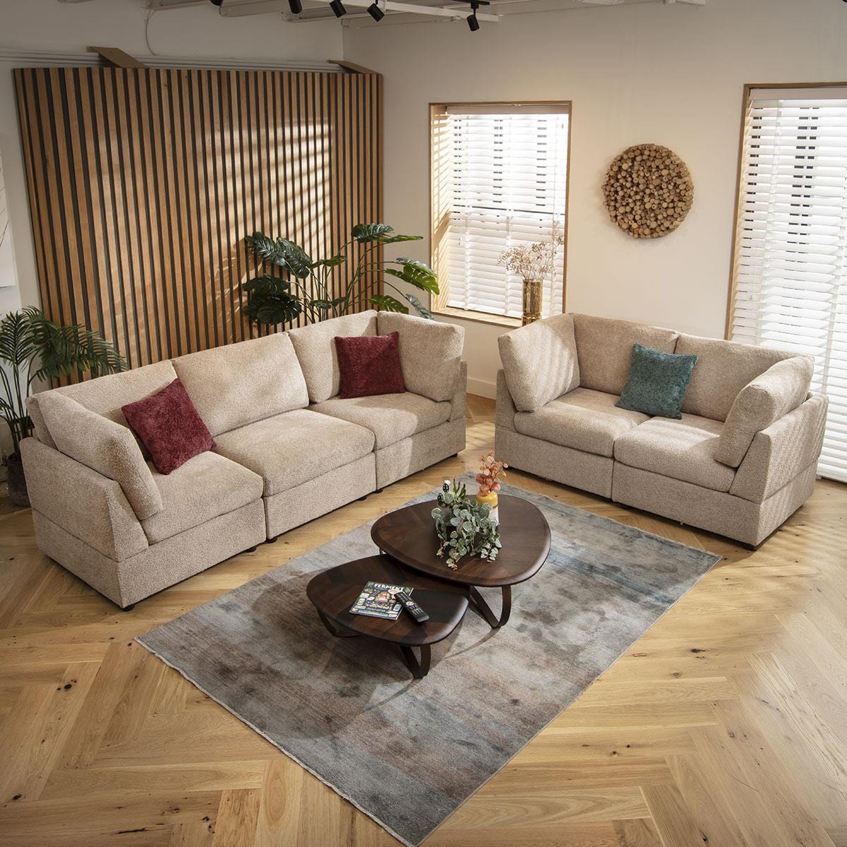 Sully 5 Seater Modular 3 & 2 Seater Sofa Set Biscuit Beige Boucle 1+2S