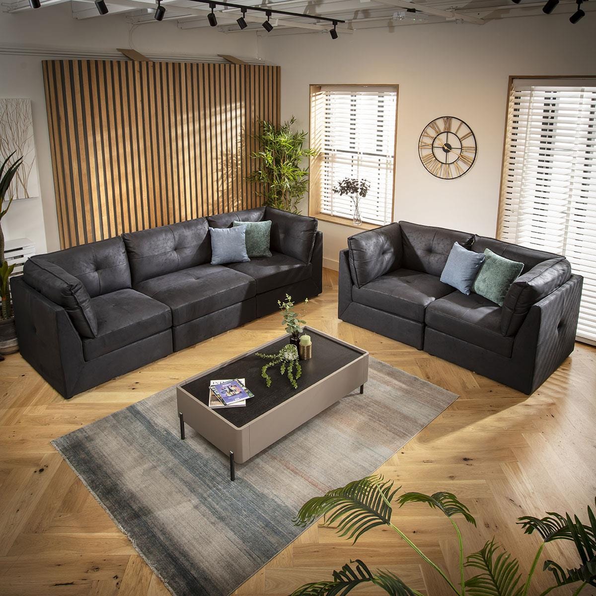 Archie 5 Seater Modular 3 & 2 Seater Sofa Set Black 1+2S