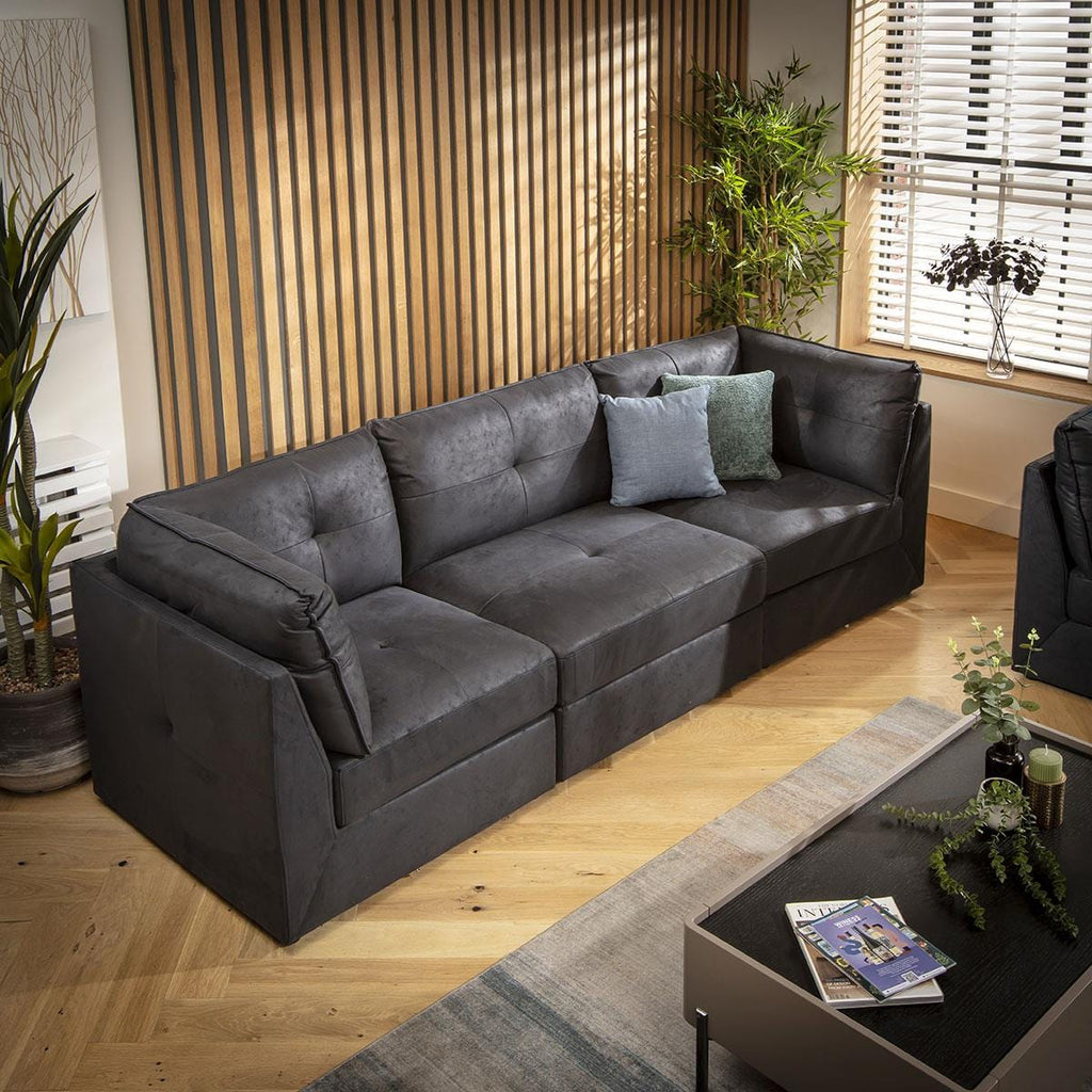 Archie 5 Seater Modular 3 & 2 Seater Sofa Set Black 1+2S