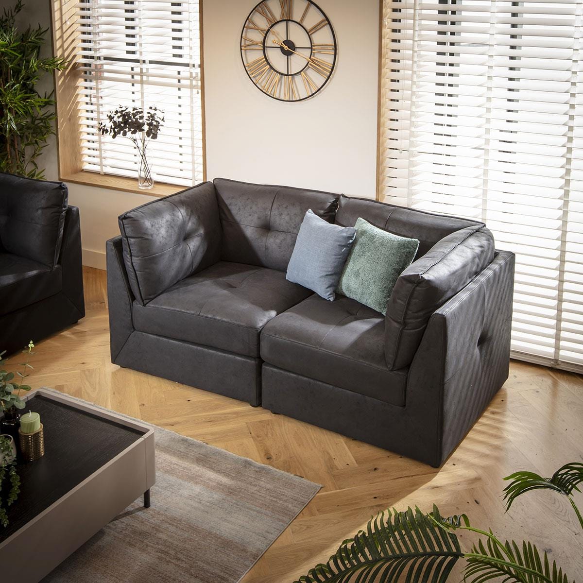 Archie 5 Seater Modular 3 & 2 Seater Sofa Set Black 1+2S