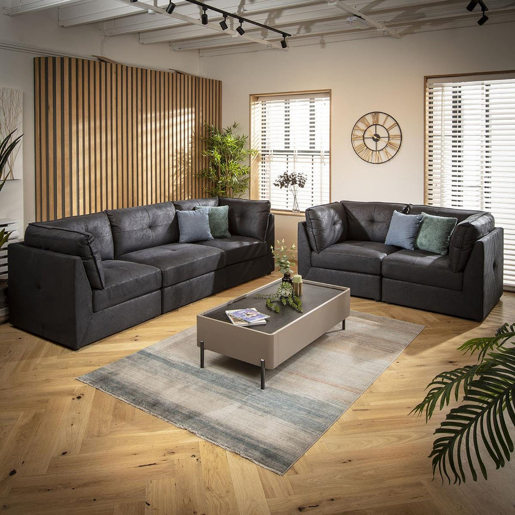 Archie 5 Seater Modular 3 & 2 Seater Sofa Set Black 1+2S