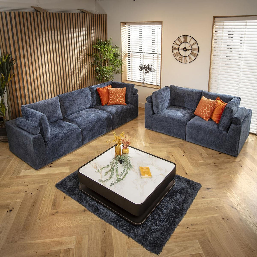 Martha 5 Seater Modular 3 & 2 Seater Sofa Set Blue Chenille 1+2S