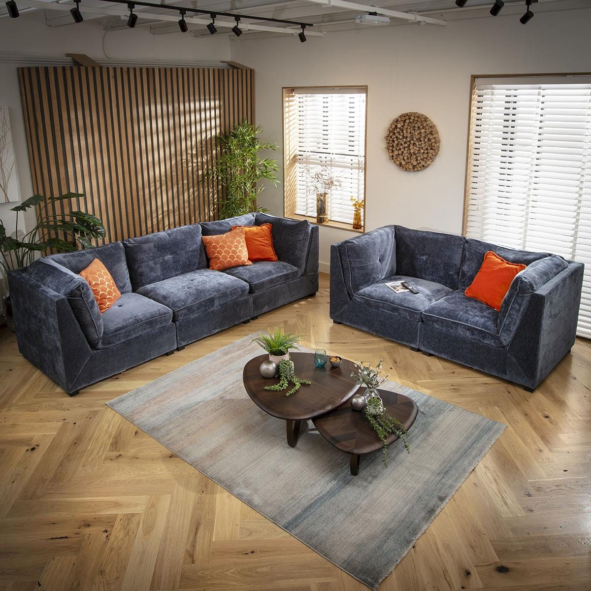 Anni 5 Seater Modular 3 & 2 Seater Sofa Set Blue Chenille 1+2S