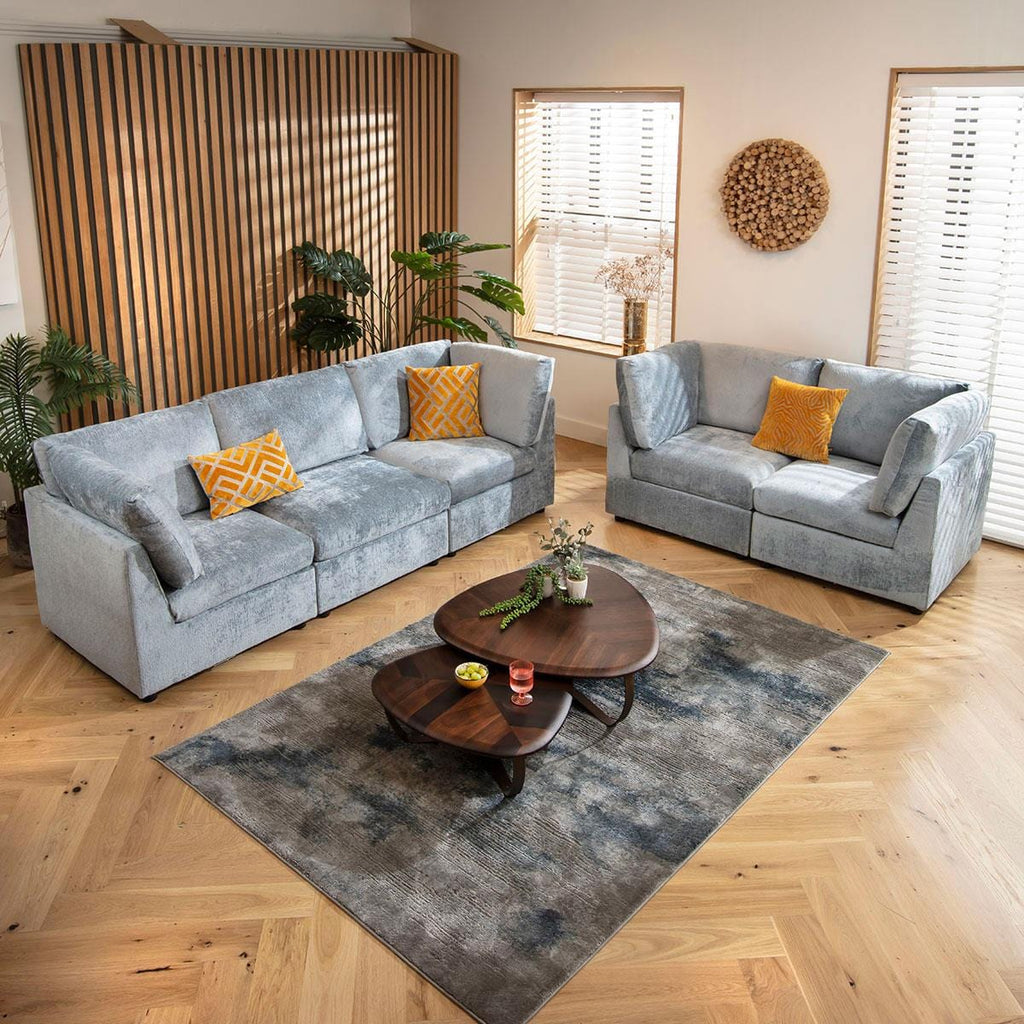 Sully 5 Seater Modular 3 & 2 Seater Sofa Set Blue Chenille 1+2S