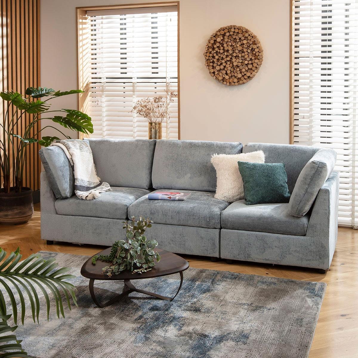 Sully 5 Seater Modular 3 & 2 Seater Sofa Set Blue Chenille 1+2S