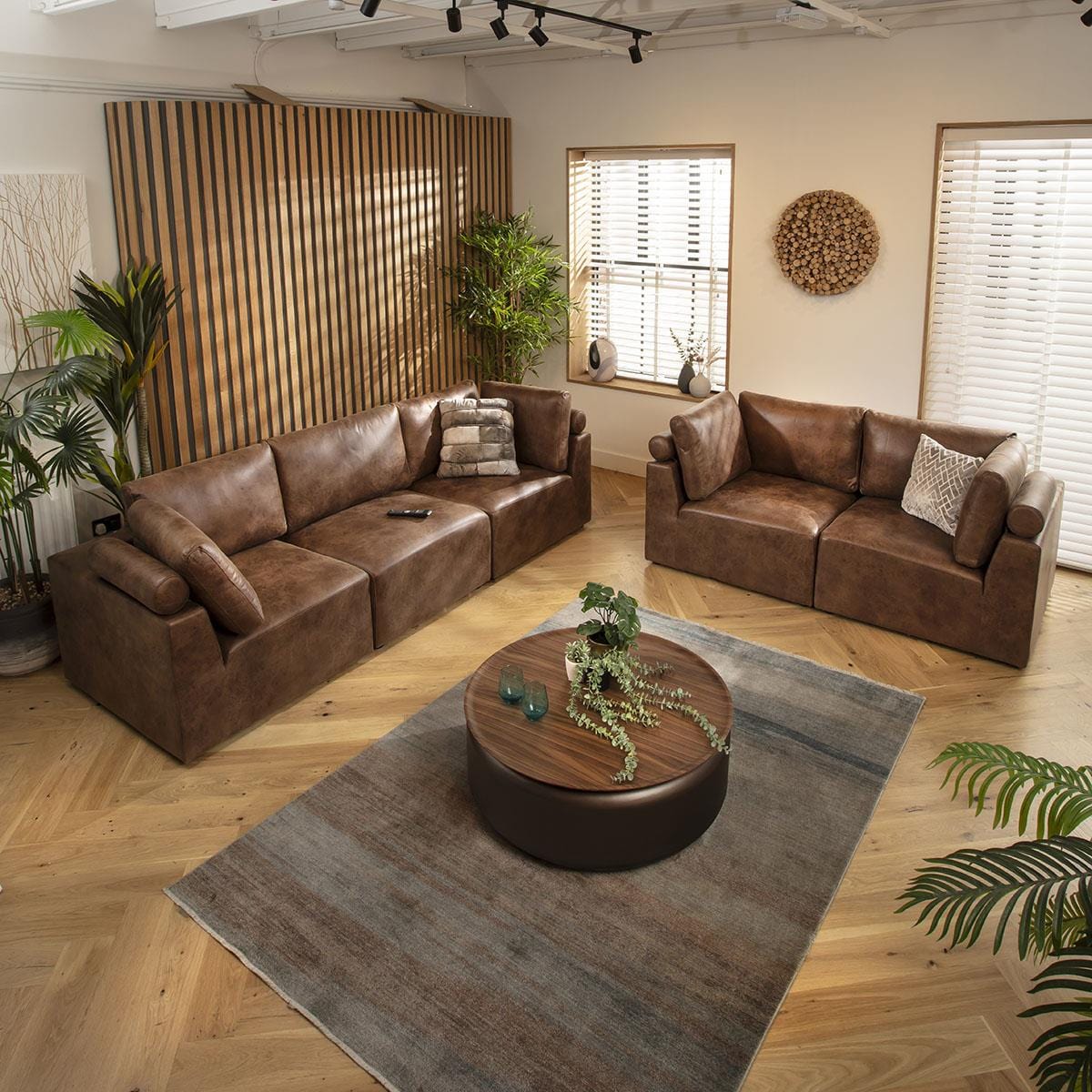 Martha 5 Seater Modular 3 & 2 Seater Sofa Set Antique Brown 1+2S