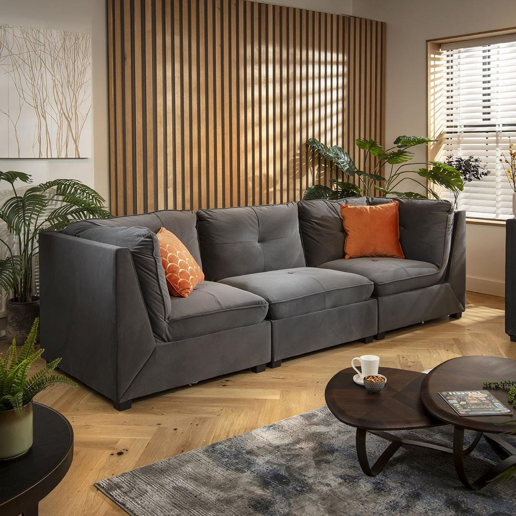 Anni 5 Seater Modular 3 & 2 Seater Sofa Set Grey Velvet 1+2S