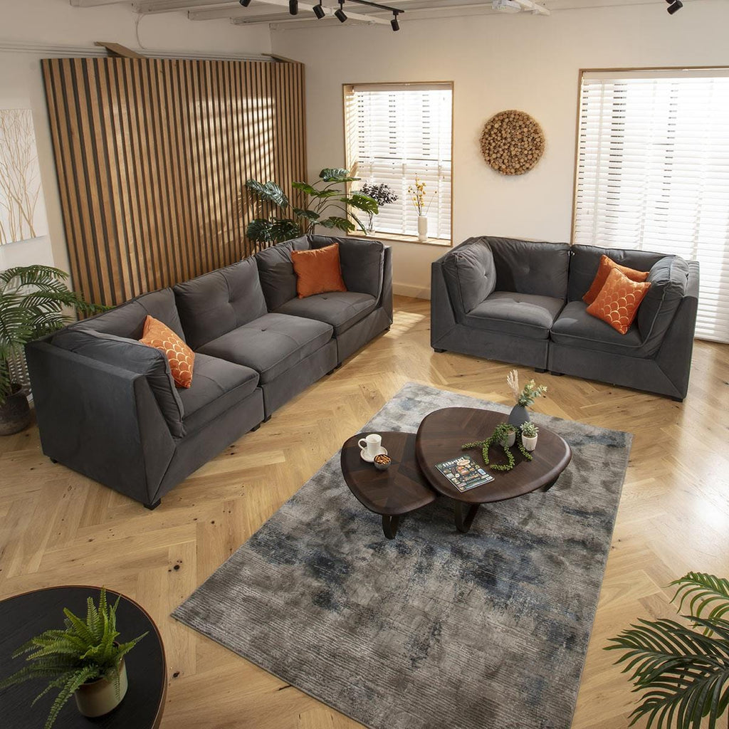 Anni 5 Seater Modular 3 & 2 Seater Sofa Set Grey Velvet 1+2S