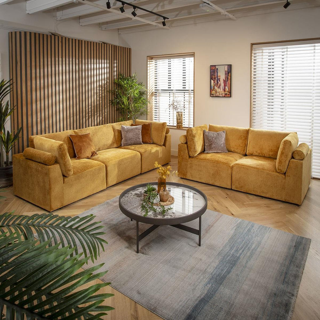 Martha 5 Seater Modular 3 & 2 Seater Sofa Set Mustard Chenille 1+2S