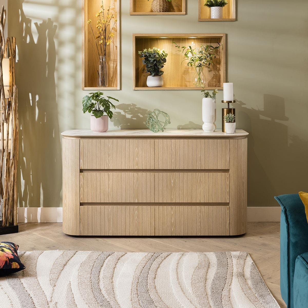 Barnes Sideboard Drawer Chest Natural Oak  Ceramic Top 140cm