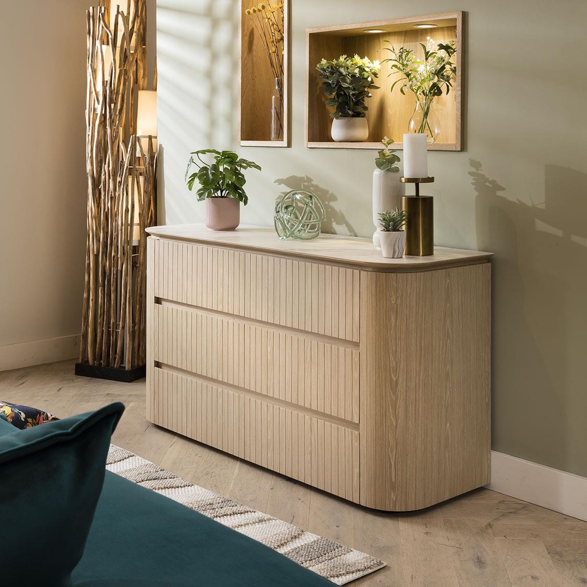 Barnes Sideboard Drawer Chest Natural Oak  Ceramic Top 140cm