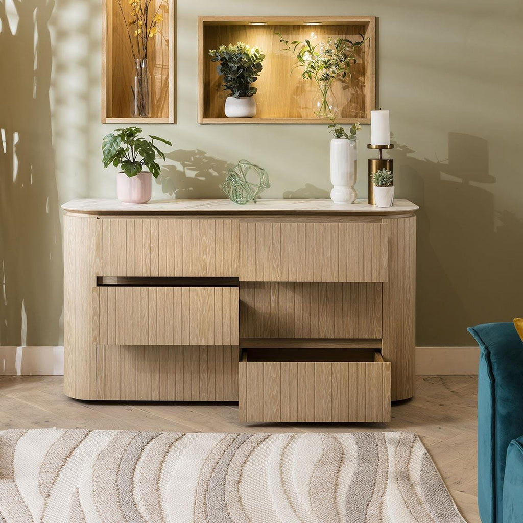 Barnes Sideboard Drawer Chest Natural Oak  Ceramic Top 140cm