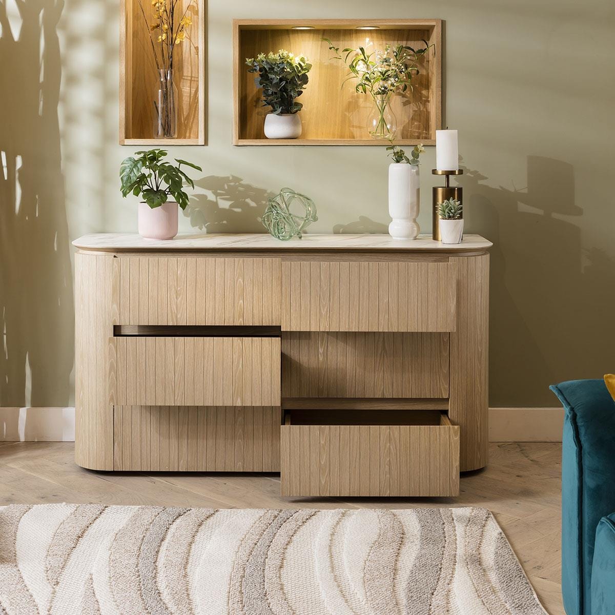 Barnes Sideboard Drawer Chest Natural Oak  Ceramic Top 140cm