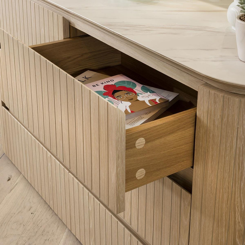 Barnes Sideboard Drawer Chest Natural Oak  Ceramic Top 140cm