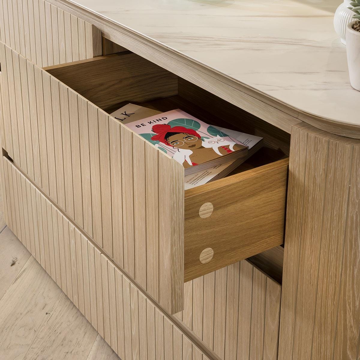 Barnes Sideboard Drawer Chest Natural Oak  Ceramic Top 140cm