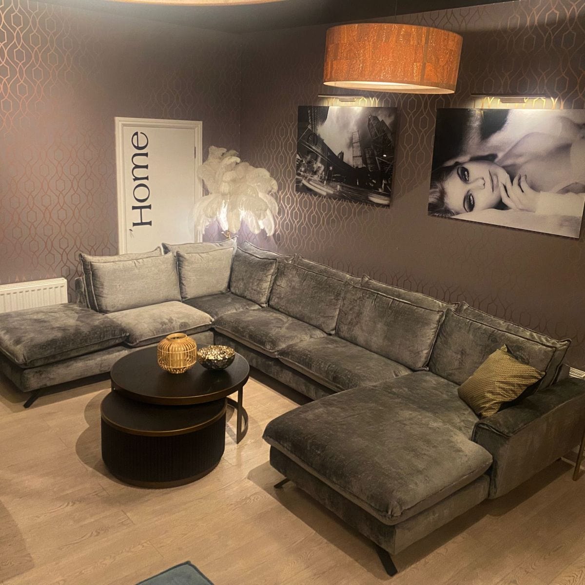 ExDisplay Ellie Extra Large U Shape Modular Cinema Sofa Grey 3.8x1.8x2.6m