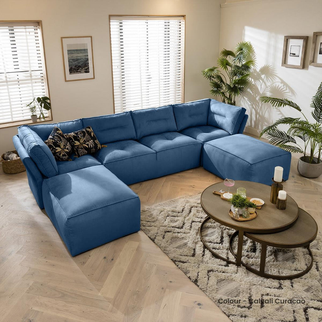 Quatropi 4 Seater Modular Sofa - Footstool Chaise Sofa, Salsa 348x192cm