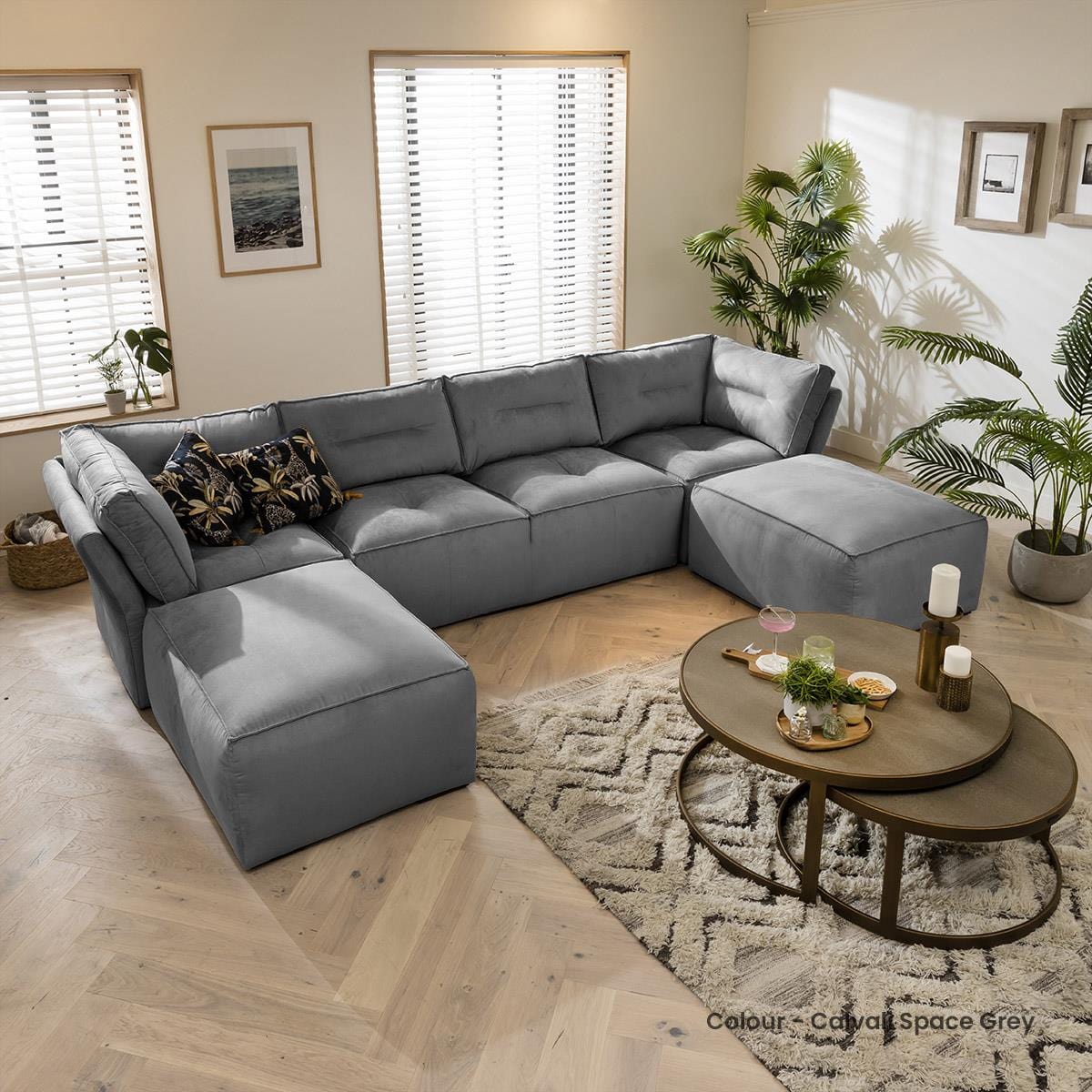 Quatropi 4 Seater Modular Sofa - Footstool Chaise Sofa, Salsa 348x192cm