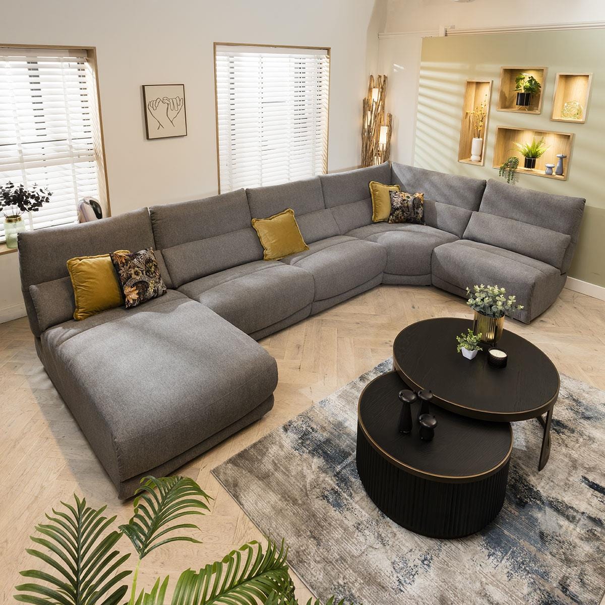 Jacob 7 Seater Recliner Corner Sofa - Grey L4R