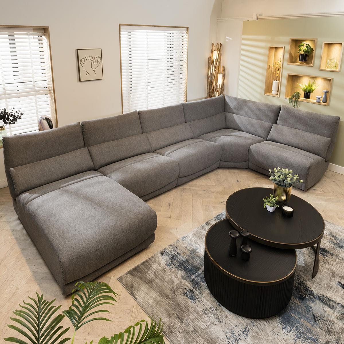 Jacob 7 Seater Recliner Corner Sofa - Grey L4R