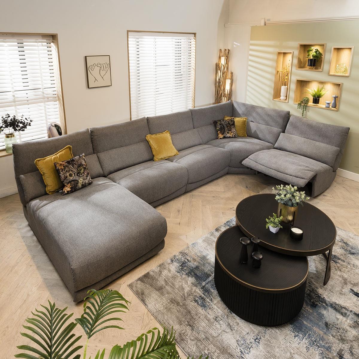 Jacob 7 Seater Recliner Corner Sofa - Grey L4R