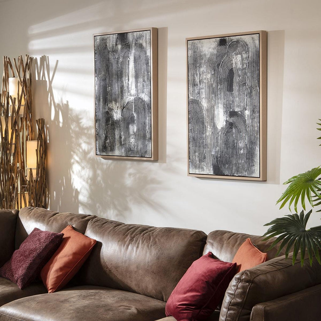 Absract Framed Wall Artwork Black & Grey 120x90cm