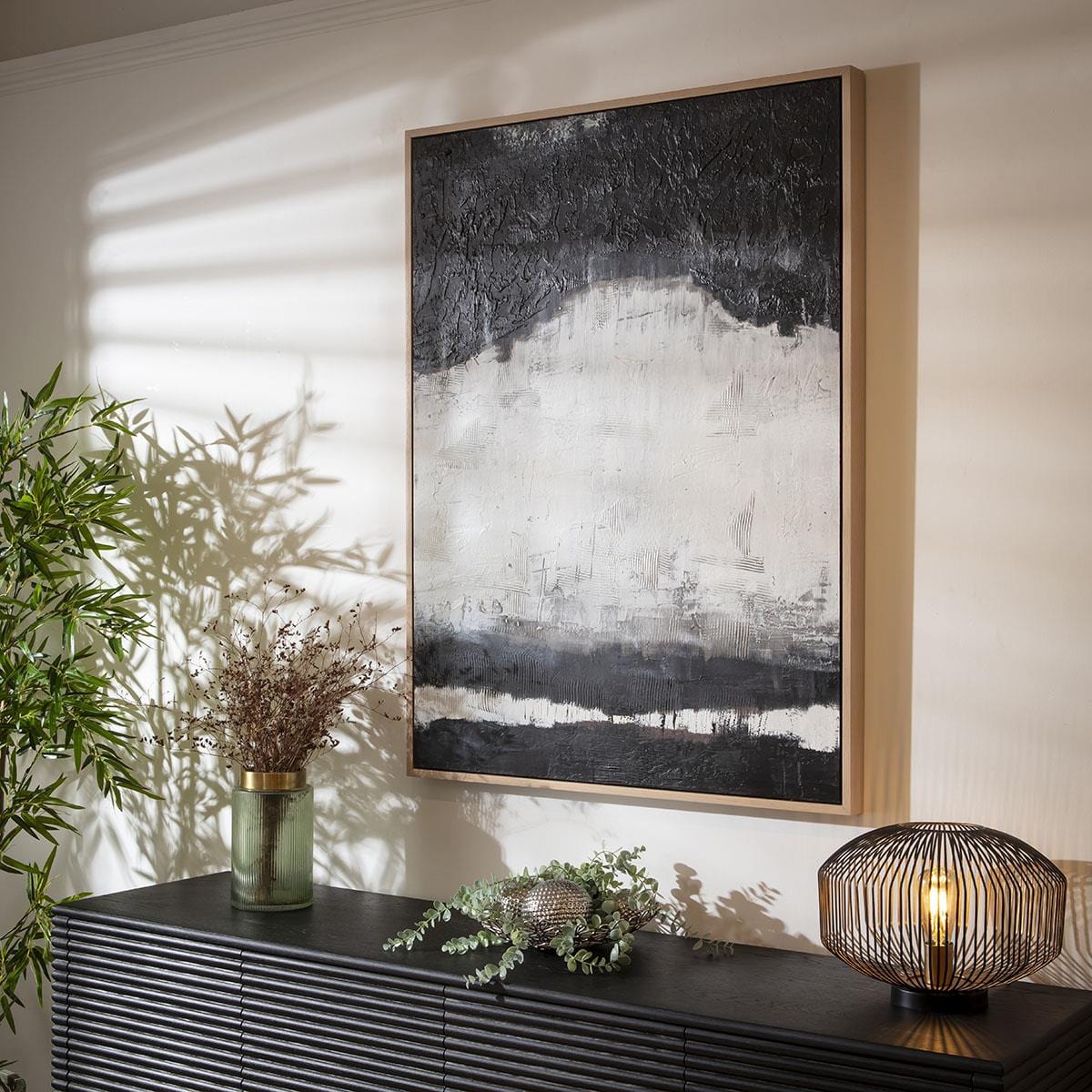 Absract Framed Wall Artwork Black & Grey 90x120cm