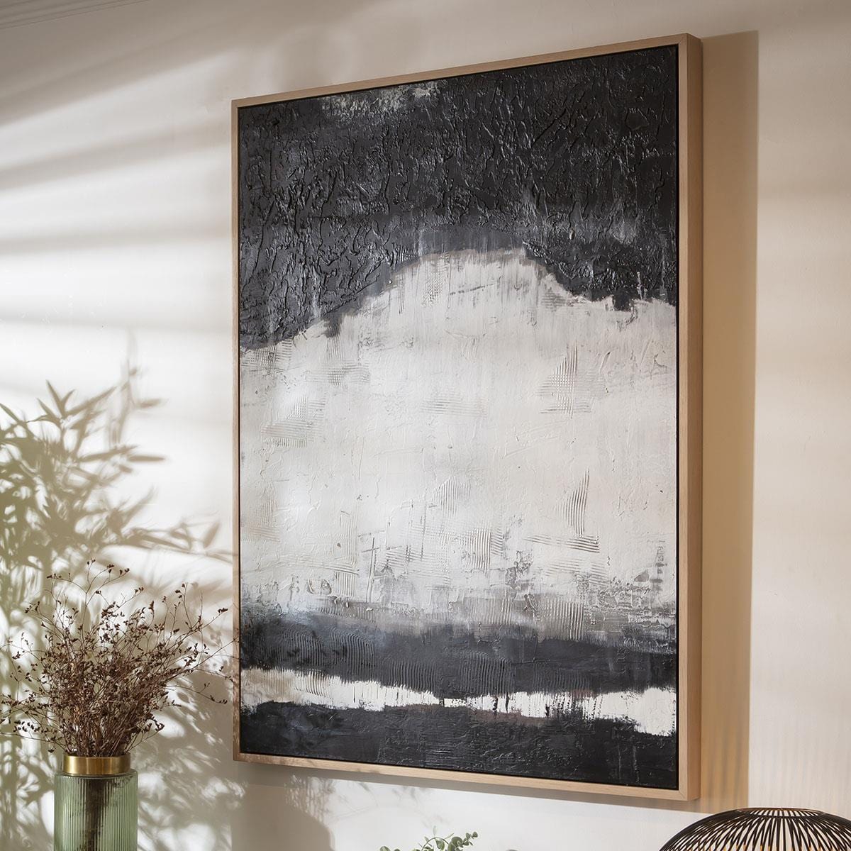 Absract Framed Wall Artwork Black & Grey 90x120cm