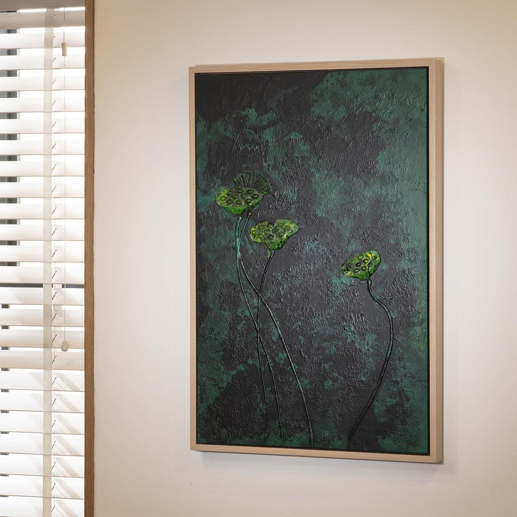 Abstract Framed Wall Artwork Black & Green 60x90cm