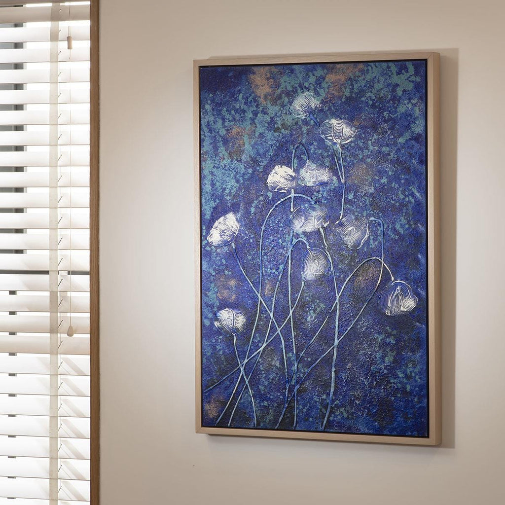 Abstract Framed Wall Artwork Blue & White 60x90cm