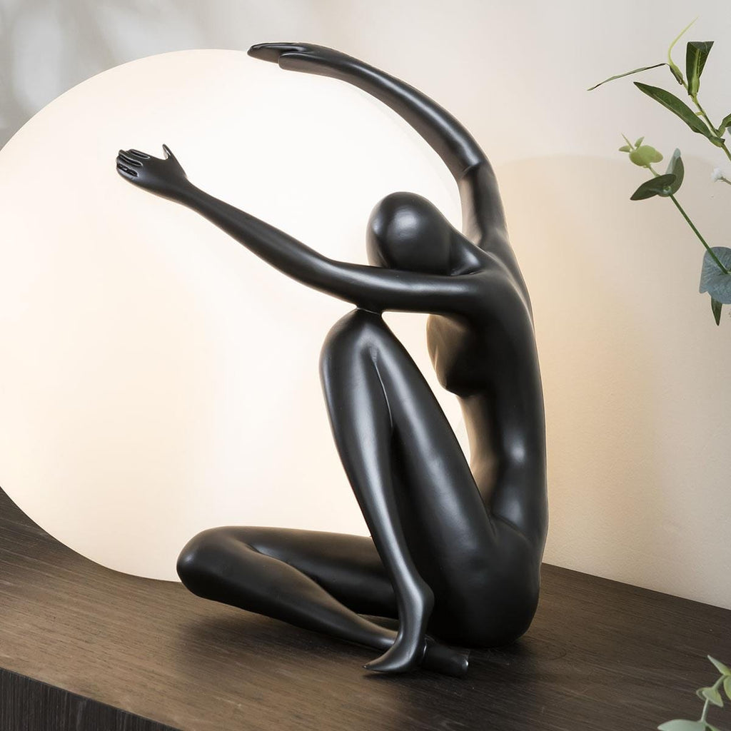 Modern Abstract Table Lamp Large Ball Woman Figure in Black -  Ball Shade