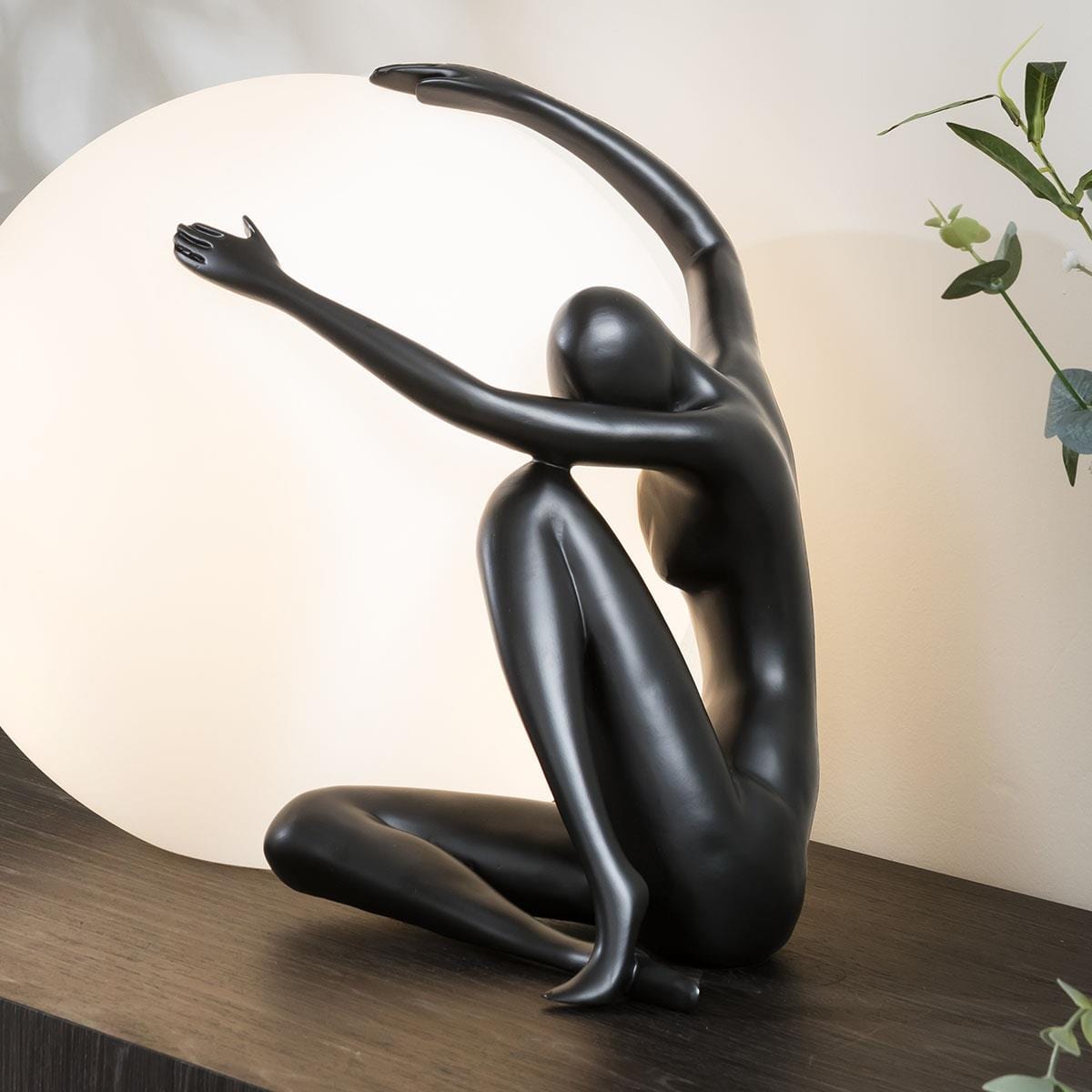 Modern Abstract Table Lamp Large Ball Woman Figure in Black -  Ball Shade