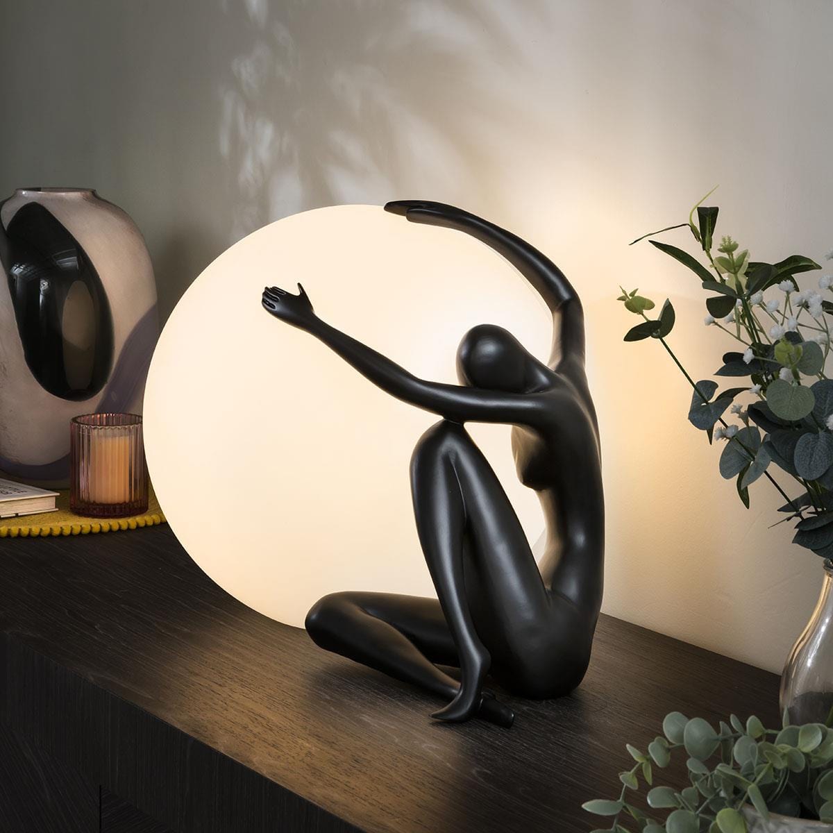 Modern Abstract Table Lamp Large Ball Woman Figure in Black -  Ball Shade