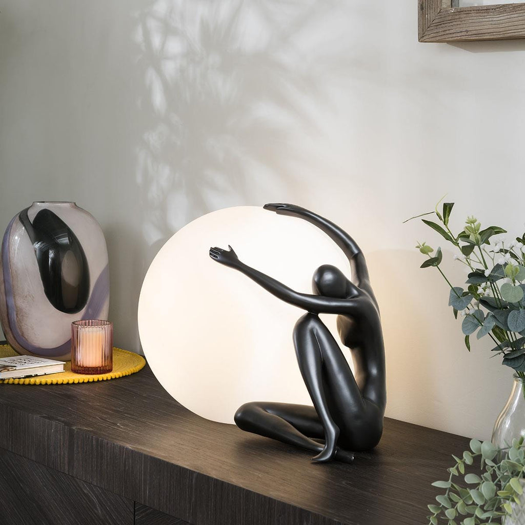 Modern Abstract Table Lamp Large Ball Woman Figure in Black -  Ball Shade
