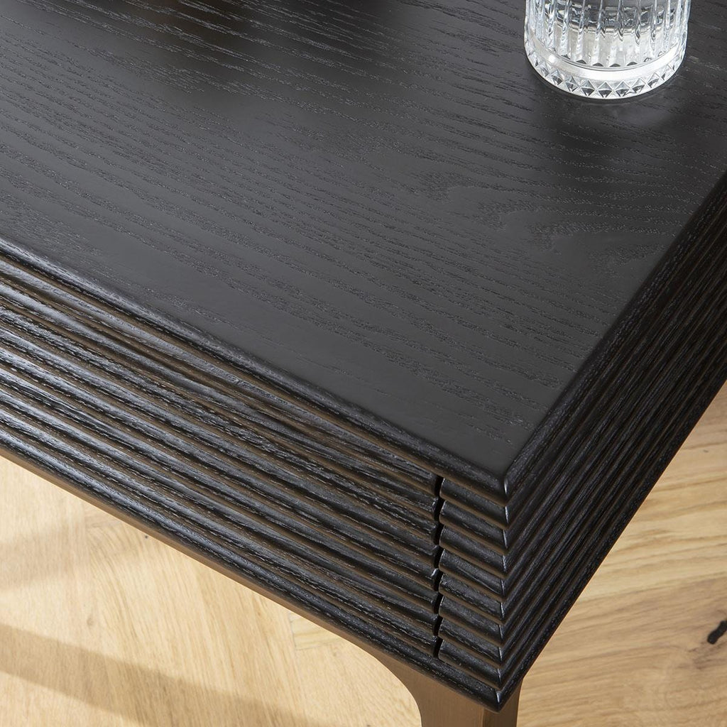 Baza Side Table with Drawer Black Oak & Brass 55x45cm