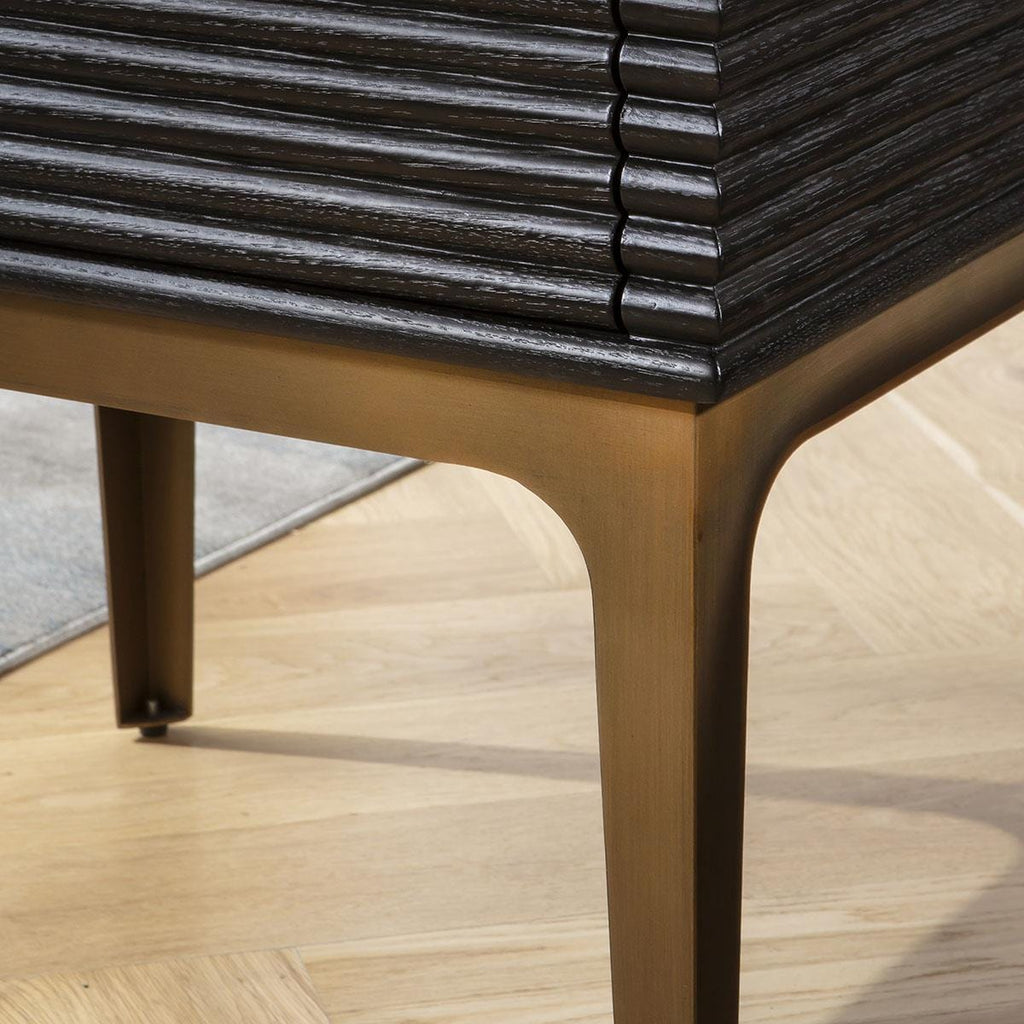 Baza Side Table with Drawer Black Oak & Brass 55x45cm