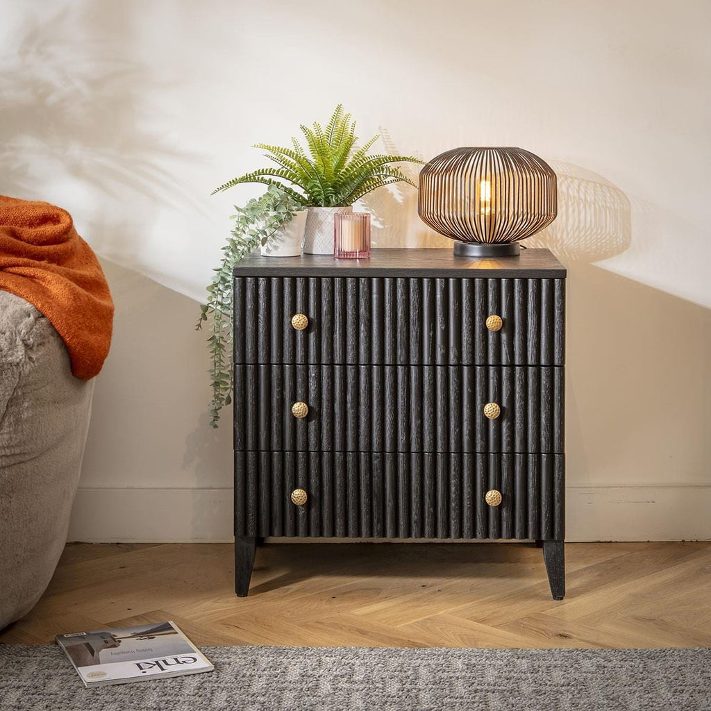 Dorian Bedside Side Table with Drawers Black Oak 65x45cm