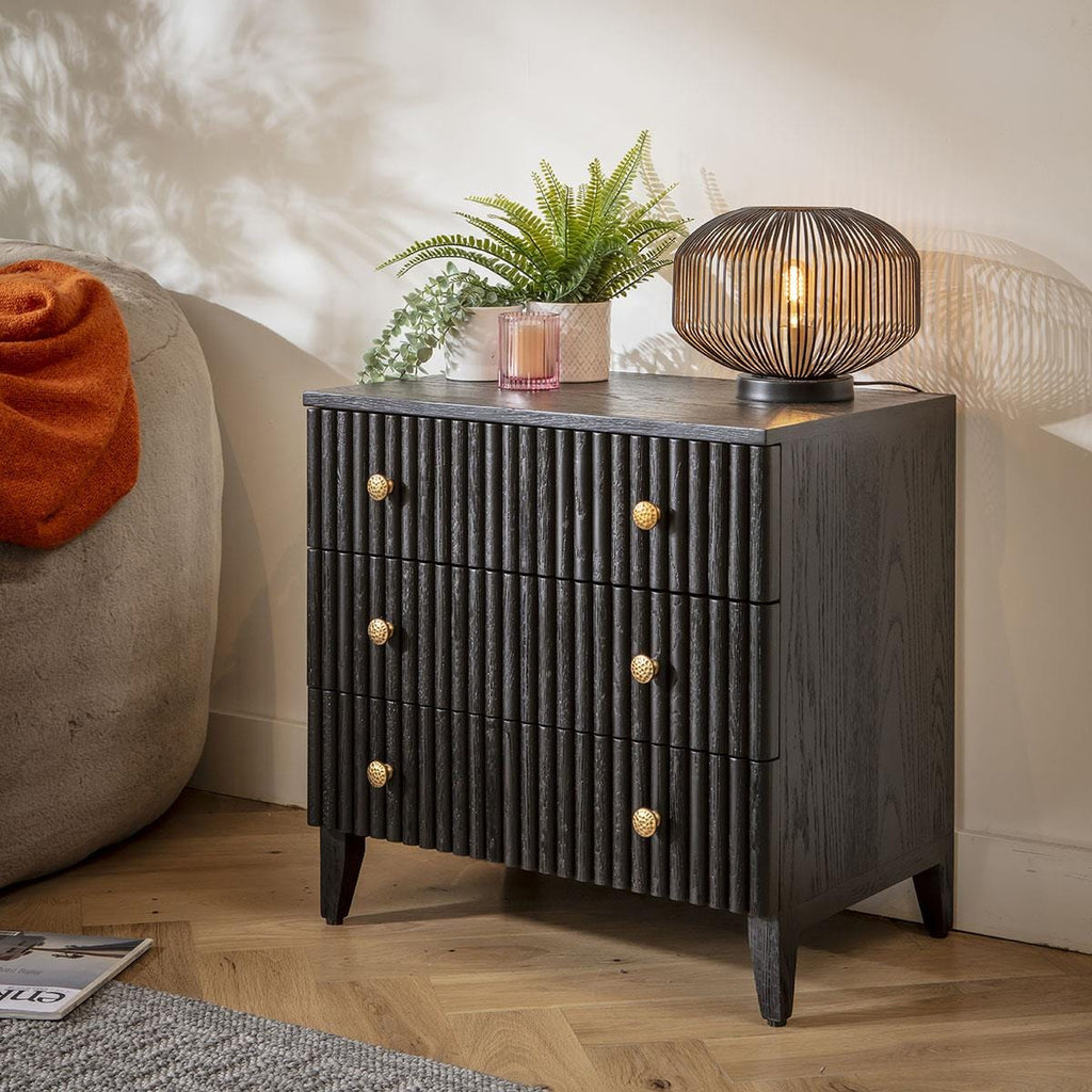 Dorian Bedside Side Table with Drawers Black Oak 65x45cm