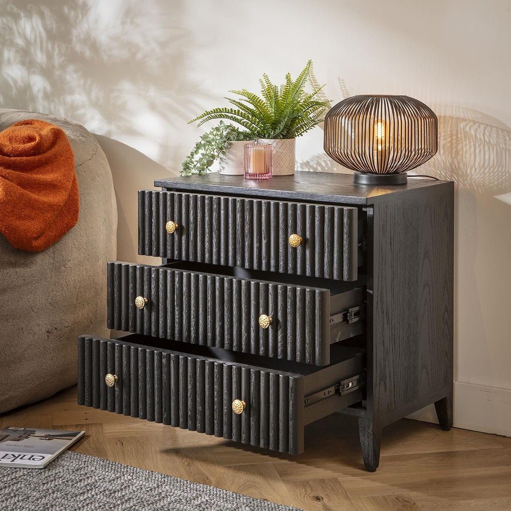 Dorian Bedside Side Table with Drawers Black Oak 65x45cm