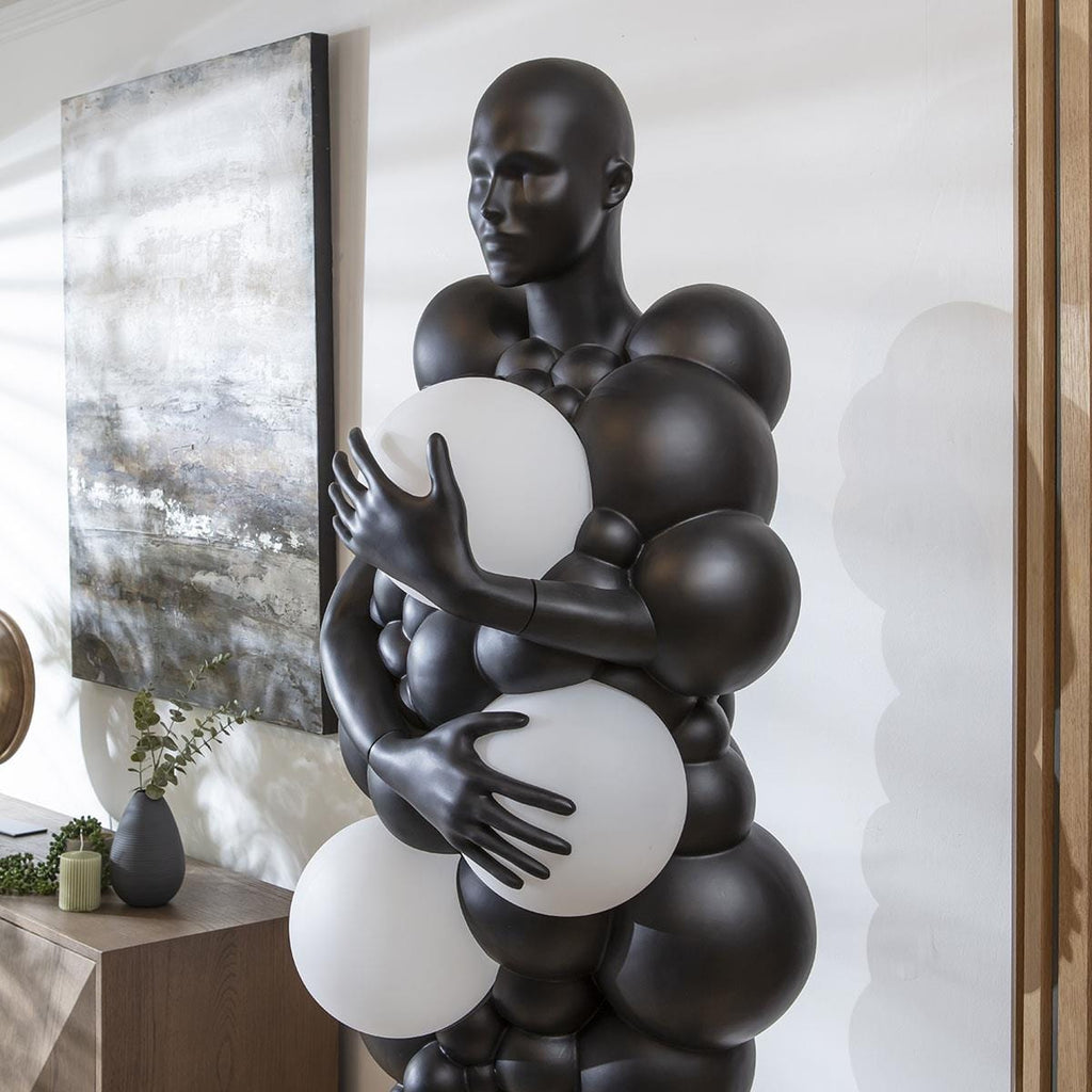 Sculpt Orb Black Resin Standing Floor Lamp 60x200cm