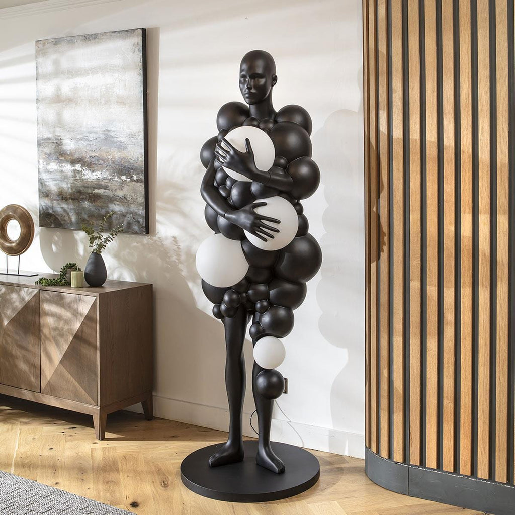 Sculpt Orb Black Resin Standing Floor Lamp 60x200cm