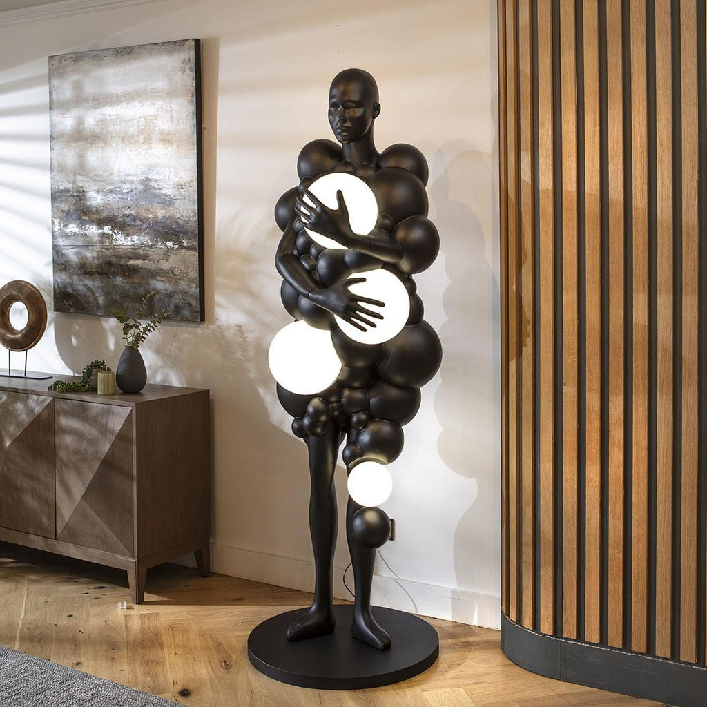 Sculpt Orb Black Resin Standing Floor Lamp 60x200cm