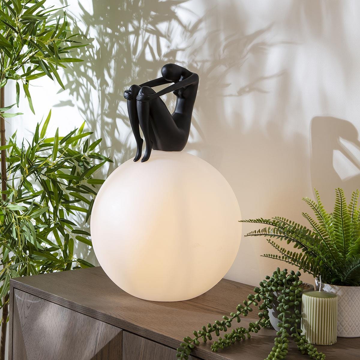 Sculpt Orb Black Resin Large Table Lamp 35x55cm