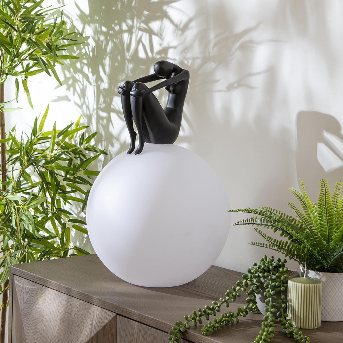 Sculpt Orb Black Resin Large Table Lamp 35x55cm