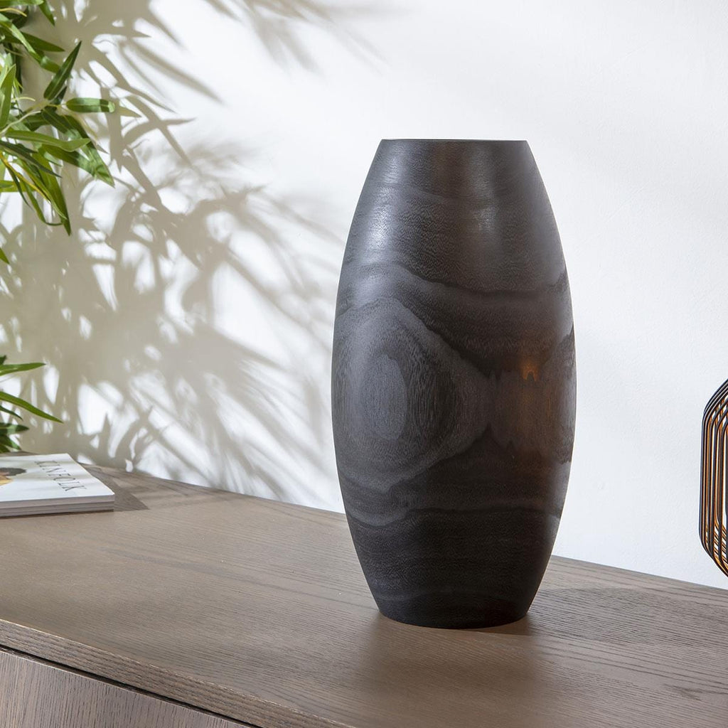 Modern Black Wooden Decorative Vase D19cm H35cm