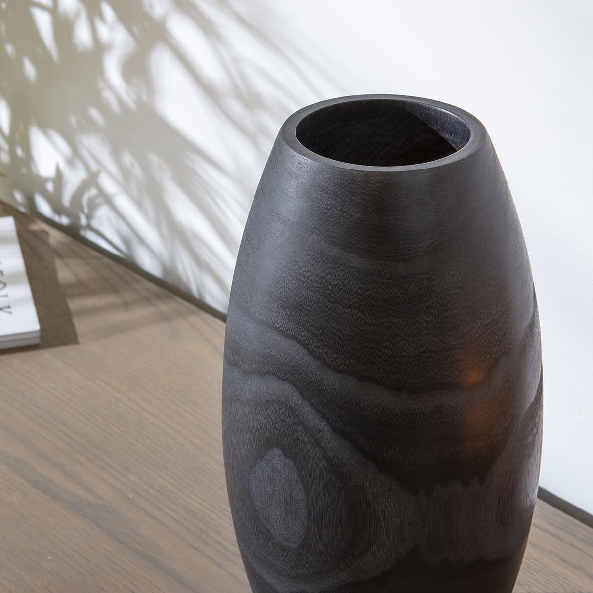 Modern Black Wooden Decorative Vase D19cm H35cm