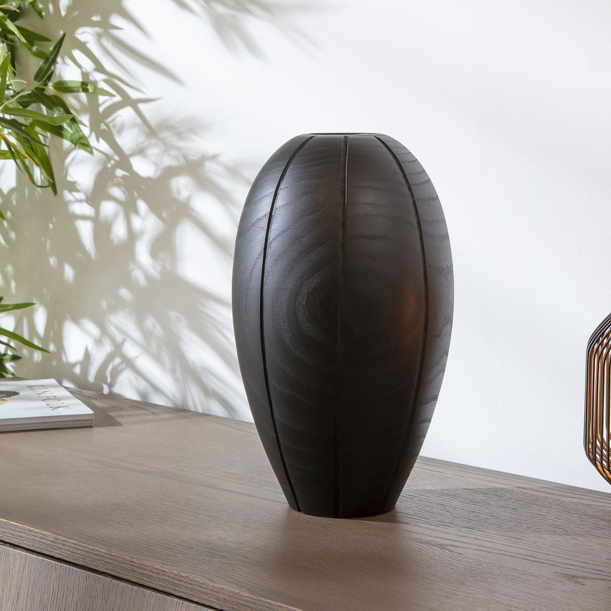 Modern Black Wooden Decorative Vase D19cm H35cm