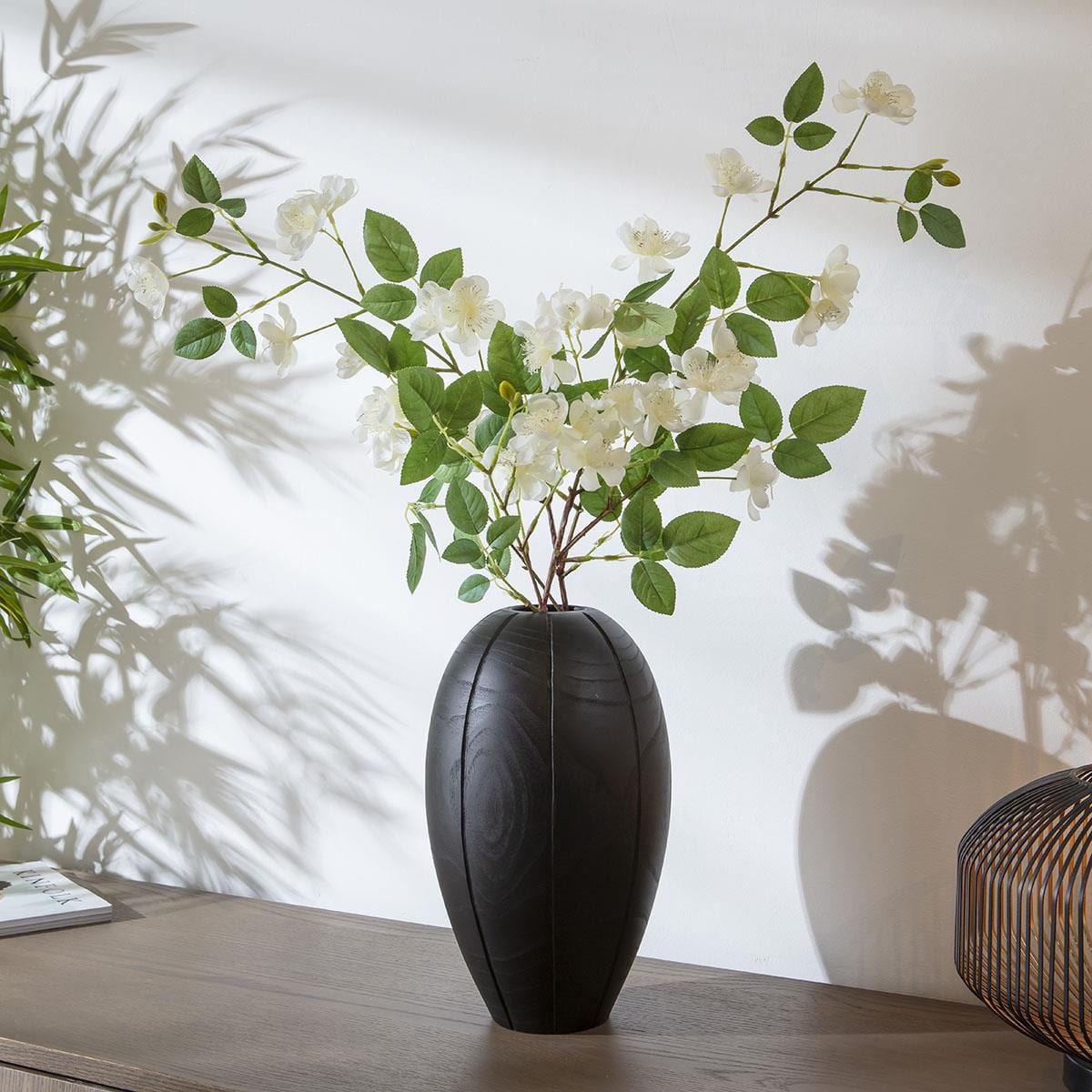 Modern Black Wooden Decorative Vase D19cm H35cm