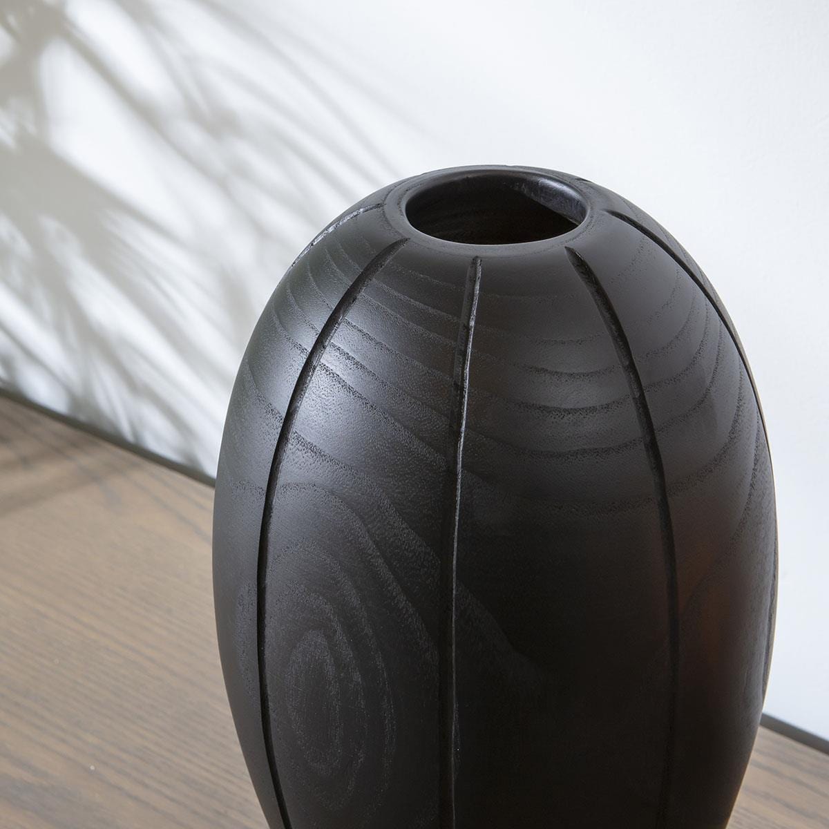 Modern Black Wooden Decorative Vase D19cm H35cm