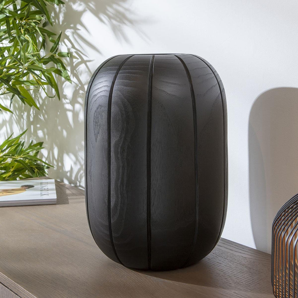 Modern Black Wooden Decorative Vase D28cm H39cm